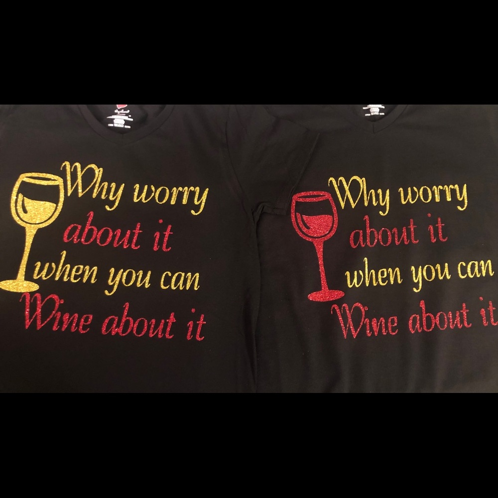 Black Ladies VNeck T-shirts - Red / Gold Glitter